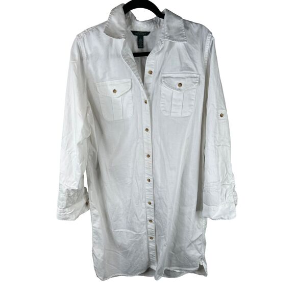 Lauren Jean Co Ralph Lauren Tops - Lauren Jean Co Ralph Lauren White Button-Up Shirt Dress Pockets‎ VTG LRL Classic